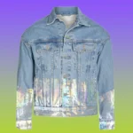 Light Wash Denim Jacket with Holographic Foil